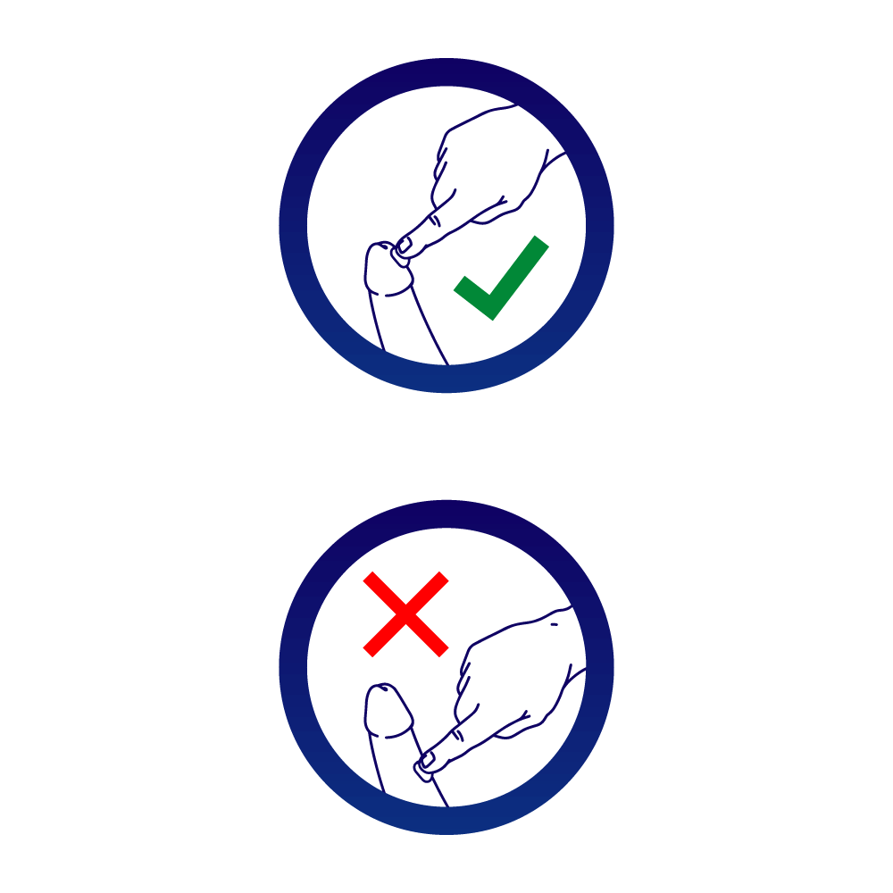 An infographic demonstrating how to apply Eroxon to the head of the penis.